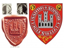Sopron 1340. évi címerpajzsos pecsétje és a mai városcímer (1991-)